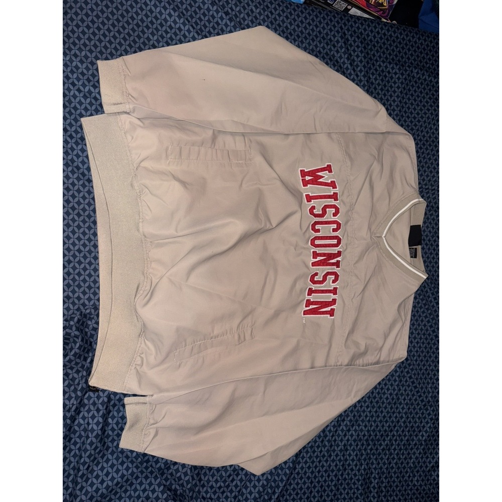 J2 Beige Wisconsin Embroidered Pullover Jacket Size XL Windbreaker